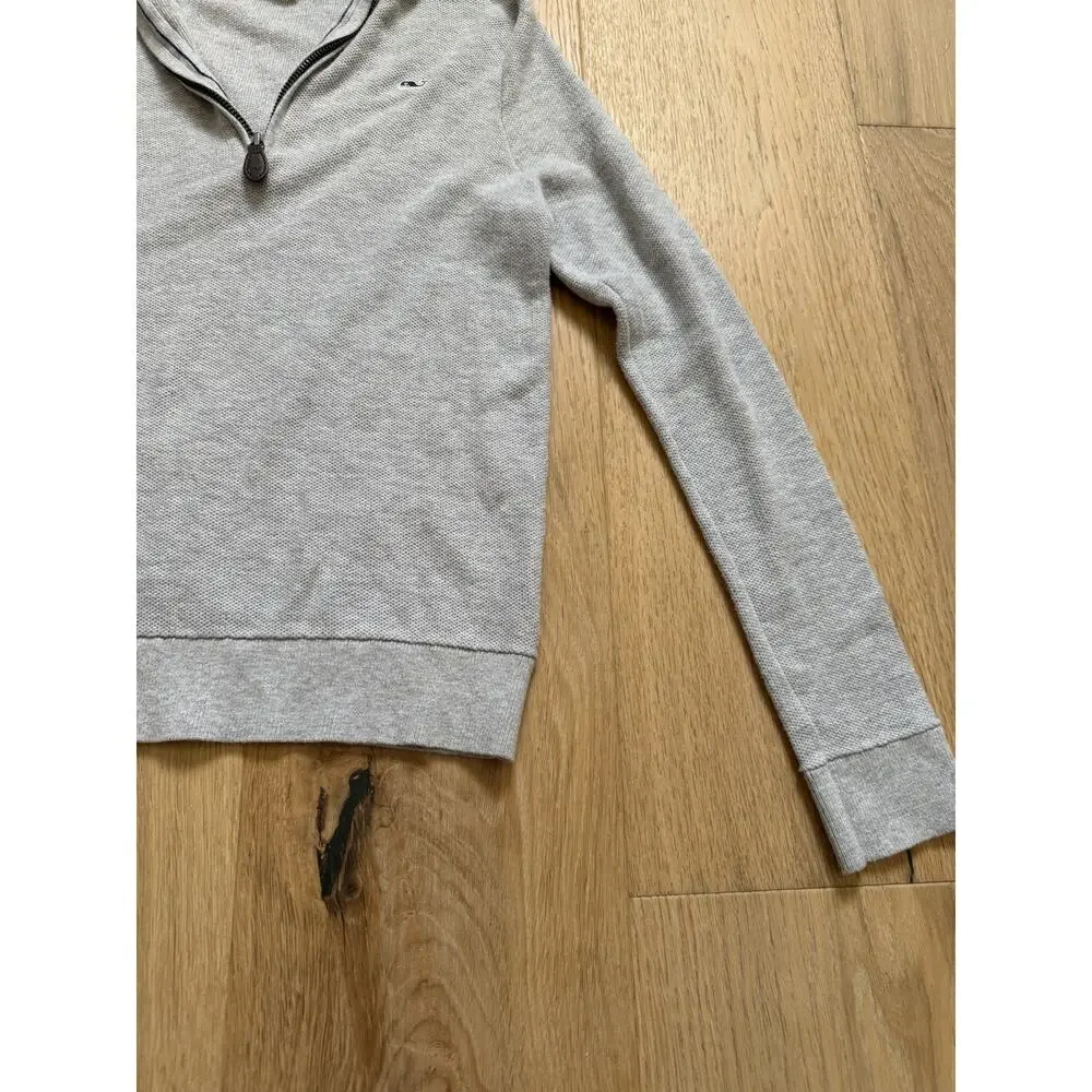 Vineyard Vines Sweater Boys M 14-16 Gray Waffle Knit Quarter Zip Pullover Cotton